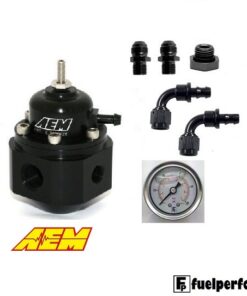 AEM Universal Adjustable Fuel Pressure Regulator, Gauge & AN Fittings Kit #25-302BK