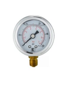 fp glycerine filled pressure 40mm gauge 0-100psi (0-7 bar) 1/8th npt  bottom connection