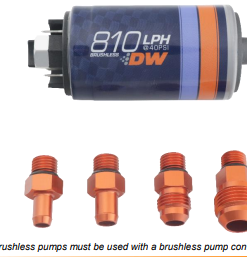 deatschwerks dw810 810lph in-tank brushless fuel pump w/ 9-1002 install kit + c105 dual speed controller